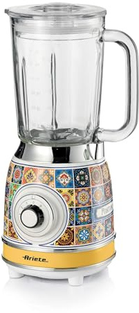 Ariete 583 Positano, Elektrischer Standmixer aus Glas 1,5L, 4 Geschwindigkeiten + Pulse mit IceCrushFunktion, 4 Edelstahlklingen, Dosierkappe mit Öffnung, 1000 Watt, Für Smoothies, Frappés und Granita