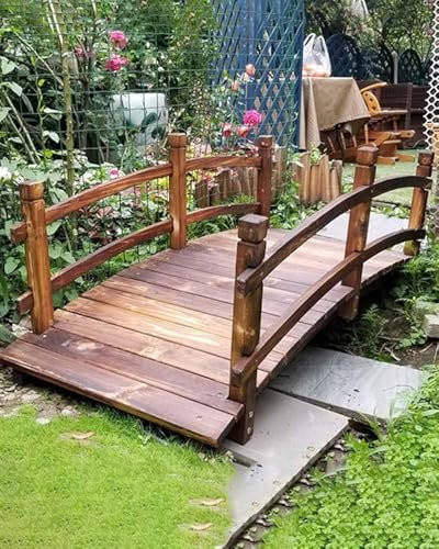 GYDUHYE Petit pont de bassin décoratif pour jardin, pont rustique en bois arqué avec rails latéraux – 1,4 m de long pour jardin