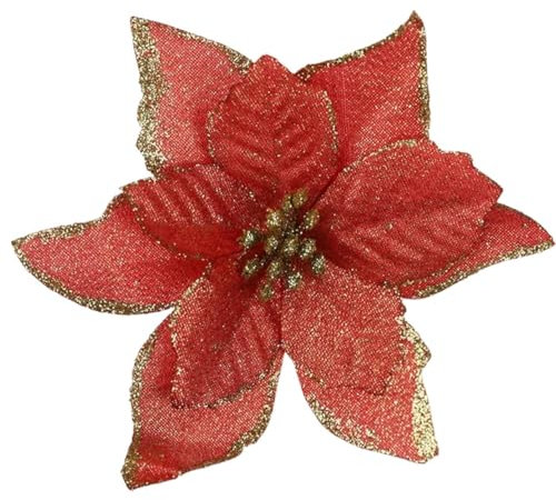 dvnFWKc Decorate Artificial Flowers, 10 Stück glitzernde Weihnachtssternblüten, verwendet als Baumschmuck, Hängeanhänger, Blumenkranz-Dekoration.(Orange red)