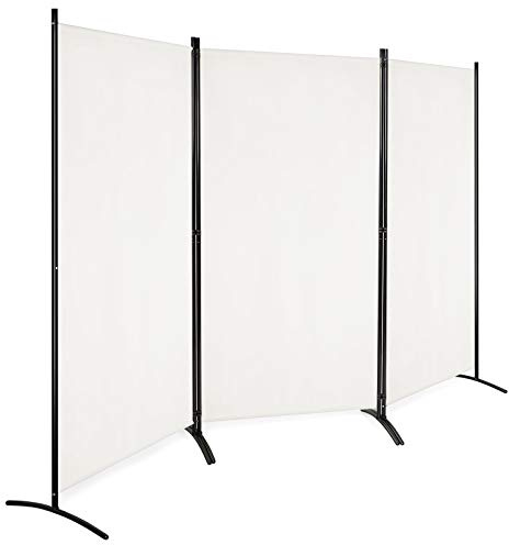 LIFEZEAL Biombo Plegable de 3 Paneles (Beige) | Separador de Ambientes 260x183cm para Privacidad, Salón, Oficina y Dormitorio