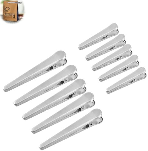 YYUEZHI 10 Pièces Clip Fermeture Sachet Alimentaire, Crocodile Inox Pince Sachet Cuisine, Pinces de serrage à mâchoires en acier inoxydable, pour Sacs à Café, Pain, Aliments