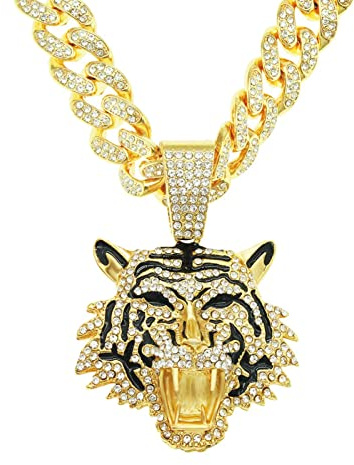 BISONBLUE Halsketten Anhänger Herren Schmuck Damen Kette Männer Frauen Dreidimensionale Tigerkopf-Anhänger-Halskette, Trendiger Nachtclub, personalisierter Herren-Anhänger