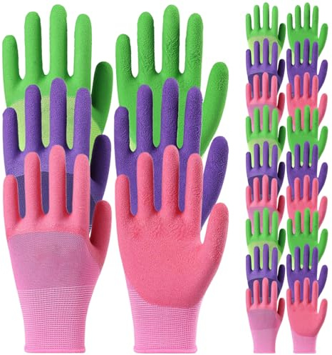 12 par trädgårdshandskar för kvinnor 20 cm latexskum damträdgårdshandskar slitstarka halkfria trädgårdshandskar med elastisk handled för utomhus- och inomhusuppgift trädgårdshandskar dam