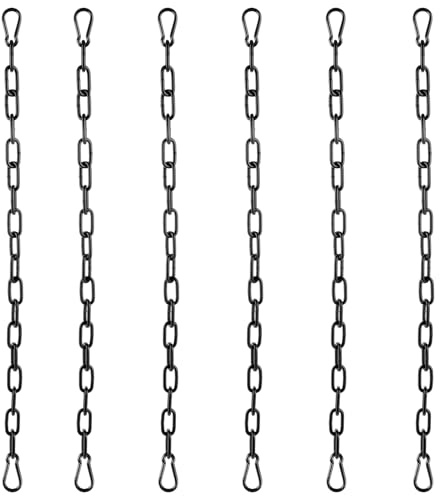 WOPPLXY 6 Stück Stahlkette mit 12 Stück Karabiner, Ø4mm Metallkette 50cm Lang, Kette Schwarz aus Kohlenstoffstahl für Zauntore, Gartentore, Hängesessel