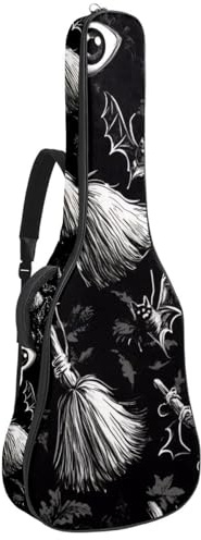 Halloween schwarze Fledermaus-Silhouette, violetter Hintergrund, Akustikgitarrentasche, dick gepolstert, wasserdicht, Gitarrentasche für 101,6 cm, 104,7 cm, 106,7 cm, Mehrfarbig 04, 42.9x16.9x4.7 in,