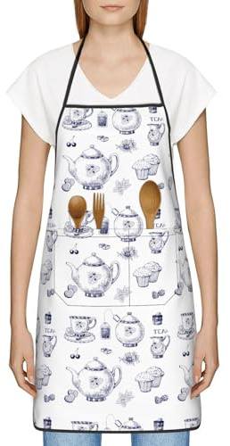 Hgbbdyyjj Hand Drawn Teapots And Cups Personalised Soft Polyester Stain Resistant Locking Men'S And Women'S Printed Sleeveless Apron