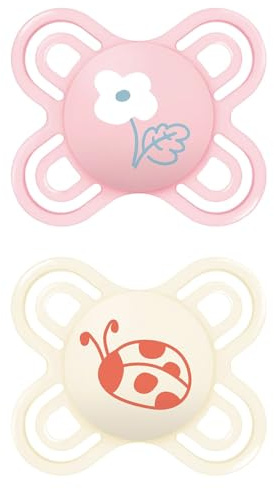 MAM Perfect Start Schnuller 0-2 Monate, 2er Set, Pink/Neutral | Mit tragbarer Schnullerhalterung, ultradünner und flexibler Sauger, SkinSoft Silikon, BPA-/BPS-frei