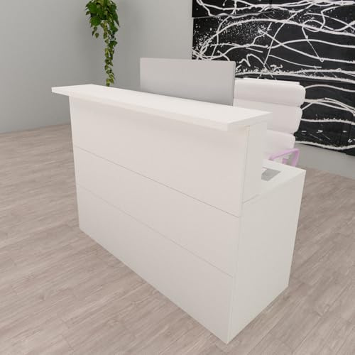 Henor Mostrador Cidacos - 120 x 60/75 x 110/75 cm. Madera con Mesa Interior. Ideal para Recepción Atención Oficina Espacios Comerciales. Blanco.