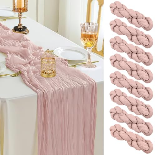 Ezvsevuo 8 STK. Tischläufer Rosa 90 x 300 cm - Rustikale Gaze Käsetuch Tischläufer, Boho Dekostoff für Hochzeitsdeko Gartenparty, Brautparty, Geburtstag Deko & Tischdeko (Pastellrosa)