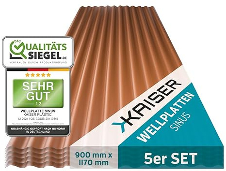 KAISER plastic Pannelli ondulati di rame | pannelli ondulati per tetto, tetto ondulato in plastica | pannelli per tetti resistenti alle intemperie | tettuccio | Sinus 76/18 – 90 x 117 cm | 5 pezzi.