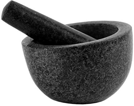 ABNNHK Mortier et Pilon Ensemble mortier et mortier Pierre de Granit Massif Grand Noir Diamètre 16 cm Mortier et Pilon
