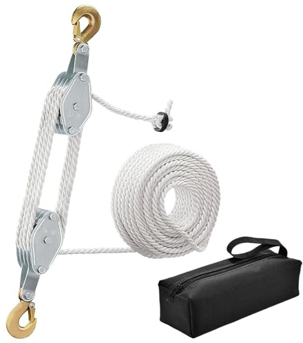Schwerlast Flaschenzug, 2000 kg Traglast, 2,4 m Hubhöhe, 8 Umlenkrollen, 20m Seil (A)