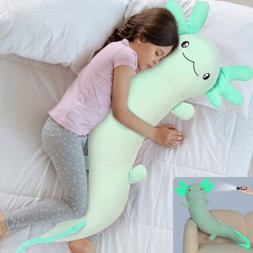 MorisMos 122cm lang Axolotl Kuscheltier XXL Kissen, Geburtstag Geschenk für Kinder Baby,grün