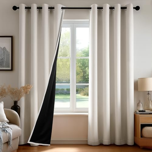 Deconovo Blickdichte Gardinen mit Ösen Vorhang Verdunkelung Verdunklungsvorhänge Leinenoptik Vorhänge Wohnzimmer Thermogardine für Schlafzimmer Kälteschutz, H229 x B140 cm, Leinen, 2er Set