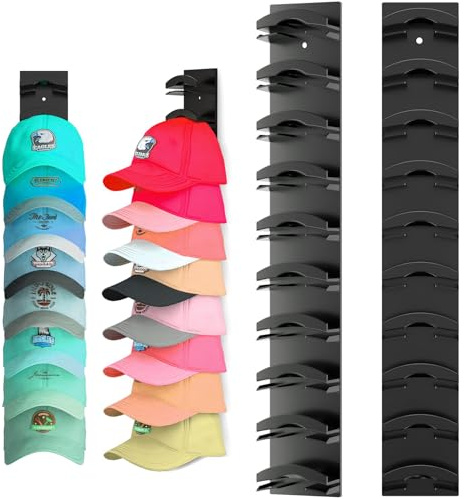 SINZONeu® Set da 2 Portacappelli Adesivo per Parete & Porta, Organizzatore per Cappellini da Baseball Capienza 20 Cappelli - Scaffale senza Fori con Cordino Regolabile per Guardaroba