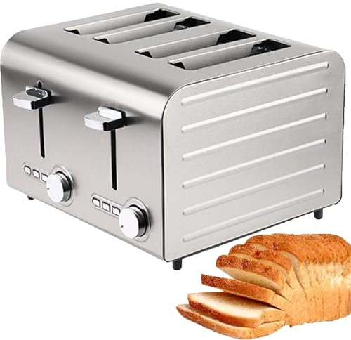 MJMLUCK Tostadora de 4 rebanadas con 7 ajustes de Pan, panificadora Comercial, eyector automático, Bandeja recogemigas extraíble, Acero Inoxidable, Apta para Todo Tipo de Pan.