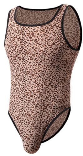 Herren-Body mit Leopardenmuster, weich, ärmellos, schmale Passform, einteiliger Overall für Herren, atmungsaktiv, enge Unterhemden für Workout, Laufen, Sport, Stretch-Leopardenmuster