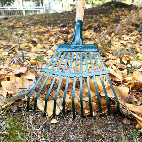 Rastrillo de jardín de acero resistente para hojas, tierra suelta y deshierbe, mango ajustable para un fácil uso en el mantenimiento del césped y el patio