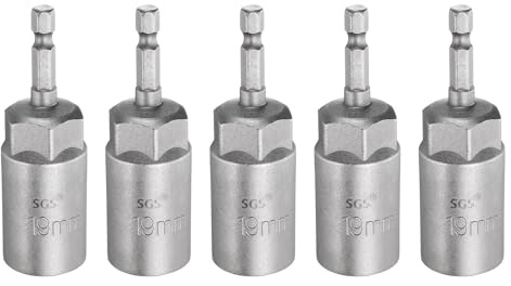 sourcing map Lot de 5 forets pour tourne-écrous 19 mm, tige hexagonale de 6,35 mm, douilles magnétiques à 6 points à changement rapide en acier CR-V pour perceuses électriques