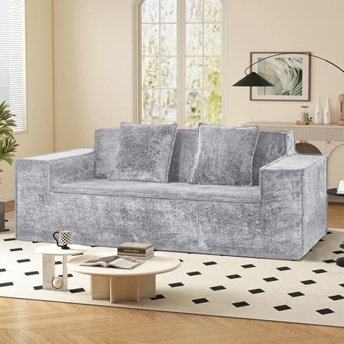 Aivermeil Boneless Couch 2-3 Sitzer | Chenille Cloud Sofa loveseat Vollständig Komprimiert • Modernes Bodensofa mit Schlaffunktion • Bequeme Wohnzimmer Couch, Keine Montage erforderlich • Grau