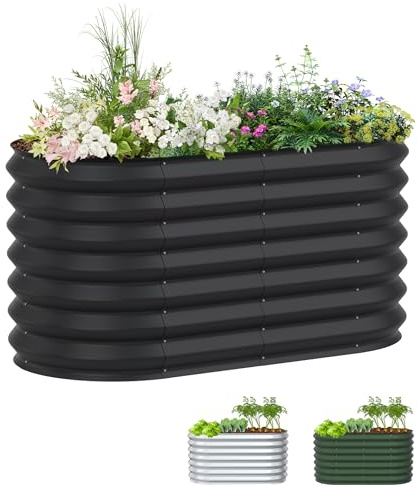 XMTECH Hochbeet Metall 240x60x60 cm Oval Schwarz – Verzinktes Gartenbeet aus Stahl, rostfrei & wetterfest, für Gemüse, Kräuter & Blumen – Pflanzkasten für Garten, Balkon & Terrasse