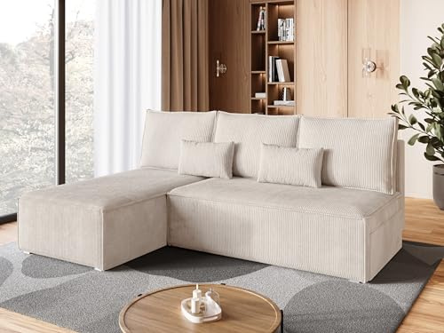 BROMARKT Ecksofa mit Schlaffunktion Vanille Sofa mit Bettkasten Couch L Form
