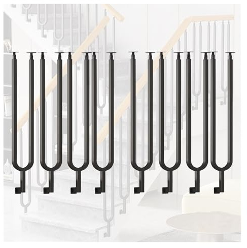 Rampe d'escalier en métal noir – Balustrade latérale pour escaliers intérieur/extérieur en forme de U pour patios, couloirs, hôtels et bureaux – et solution de sécurité élégante