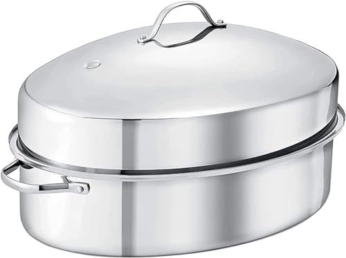 Extra Deep Stainless Steel Roasting Pan Set - Induction Compatible Oval Fish Steamer & Turkey Roaster Pot | Multi-Use Cooking Pot in 3 Sizes
