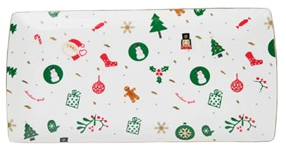 Villa Altachiara Vassoio Fantasia del Natale in Porcellana New Bone China 28x13 cm – Vassoio Rettangolare con Decorazioni Natalizie, Idea Regalo Elegante per la Tavola delle Feste