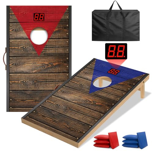 NZQXJXZ Cornhole Spiel Outdoor mit Automatischem Punktezähler, 90x55cm Massivholz Premium Corn Hole Boards, Cornhole-Wurfset mit 8 Cornhole Säckchen & Einer Tragetasche für Garten, Camping, Backyard