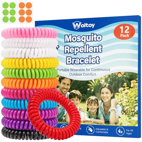 Mosquito Repellent Bracelet 12 Pack, Stretchy Waterproof Insect Repellent Bracelet for All Age, Camping Essentials