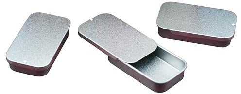 3 Pack Mini Rectangular Tin Boxes with Sliding Lids – Silver Metal Storage Tins for Lip Balm Small Tablet Box, Pills, Crafts, Favours & EDC Pocket Carry