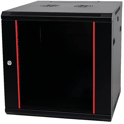 Danicom Baseline 19 tum 9 HE nätverksskåp med glasdörr 600 x 600 x 500 mm (B x D x H) – svart – lastkapacitet 50 kg – väggmontering – serverskåp – vägghölje – serverhylla – serverlås