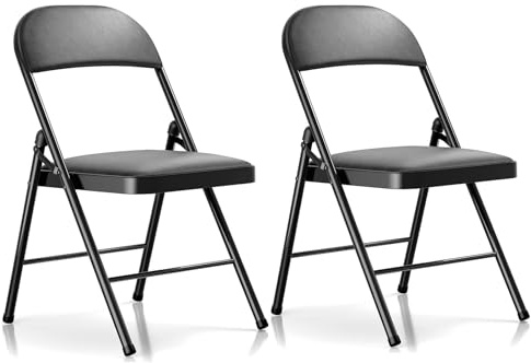 Klappstuhl 2er Set Klappstühle Gepolstert, Gartenstuhl Klappbar mit Verstärktem Stahlrahmen für Garten Balkon Essen Party, Balkonstuhl Outdoor Campingstuhl, Gartenstühle Stapelbar bis 158 kg Belastbar