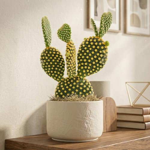 GardenersDream Opuntia Microdasys var. Pallida Kaktus im Topf – Faszinierende Gelb-bedornte Zimmerpflanze – Luftreinigende Zimmerpflanze für Fensterbänke, Schreibtische & Regale