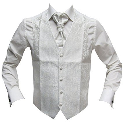 MMUGA Hochzeitswesten Set mit Plastron Paisley Creme 70