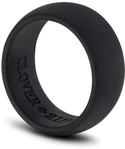 Cloverring Silicone Wedding Ring & Gift Pouch - Fitness or Workplace Safety Band - Deep Black 10