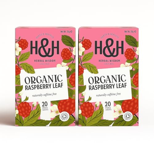 Heath & Heather Organic Raspberry Leaf Tea Infusion – 40 Herbal Tea Bags (2 × 20), Caffeine‑Free, Women’s Wellness Ritual