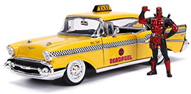 Jada Toys Marvel Deadpool 1957 Chevrolet Bel Air Taxi Deadpool Die-cast Car, 1:24 Scale Vehicle, 2.75 Collectible Figurine, 100% Metal, Yellow