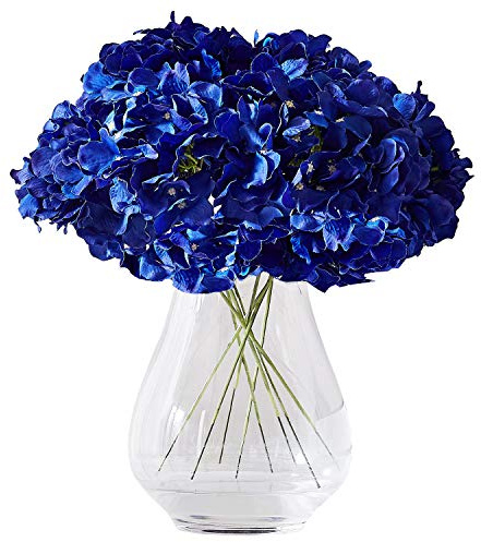 Kislohum 10 Cabezas de Flores de Seda de hortensias Artificiales de Color Azul Real para centros de Mesa de Boda, Ramos, decoración Floral para decoración del hogar con Tallos Largos