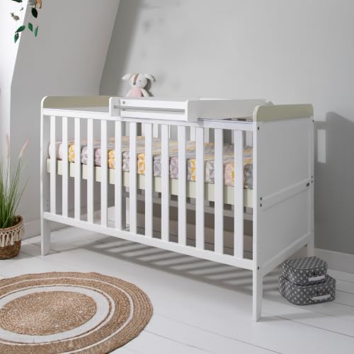 Tutti Bambini Rio 2-in-1 Baby Cot Bed with Cot Top Changer (0-6 years) 140x70 cm - Baby Crib & Toddler Bed, Baby Bed, Adjustable Base, Baby Cot, Newborn Essentials (White & Dove Grey)
