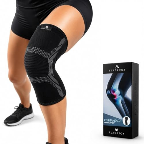 BLACKROX Kniebandage Sport – atmungsaktive Kniegelenkbandage für Stabilität beim Training – elastische Kniestütze beim Fußball, Joggen & Fitness – Kompressionsbandage für Damen & Herren – Schwarz, L