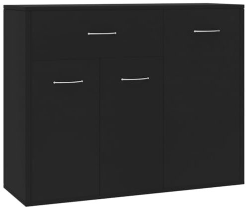 vidaXL Sideboard mit 1 Schublade 3 Türen Kommode Anrichte Schrank Beistellschrank Mehrzweckschrank Standschrank Schwarz 88x30x70cm Holzwerkstoff