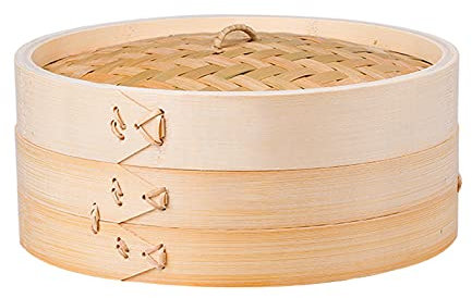Bamboo Steamer Basket Single Tier Dumpling Steamer with Bamboo Lid for Dim Sum, Bun, Vegetables, Rice, Fish,28cm