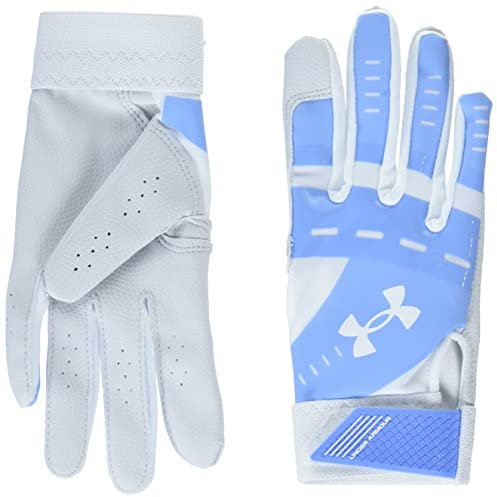 Under Armour Girls' Standard Radar Softball Gloves, (103) White/Carolina Blue/White, Youth Large