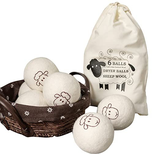 Teahutty Lot de 12 balles de séchage en laine réutilisables naturelles avec image de mouton mignonne, antistatique, réduit les rides et réduit le temps de séchage