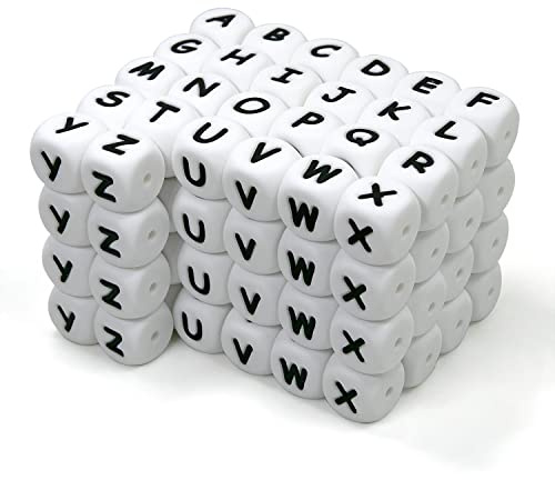 WangLaap Silikon-Buchstabenperlen, Alphabet, 12 mm, quadratische Buchstabenperlen für Schlüsselanhänger und Armbandherstellung, 104 Stück