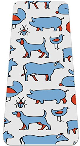 REJOON Farm Animals Ente Hund Huhn Schwein Kuh Blau Yogamatte Dicke rutschfeste Yogamatten for Frauen und Mädchen Übungsmatte Weiche Pilatesmatten