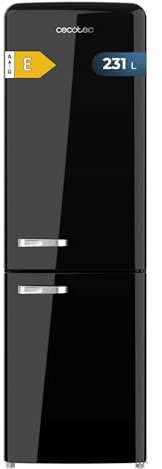 Cecotec Frigorífico Combi No Frost Retro 231L Bolero CoolMarket Combi Origin 231 NF Black E. Altura 176,5cm y 54cm de Ancho, Total No Frost, Sistema Multi Air Flow, Modo Fast Cooling, Negro