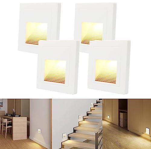 Arotelicht 4 x Lampada da Parete a LED ad Incasso con Sensore di Movimento, Plastic, per 60mm Scatole di Commutazione, 230V (Bianca /1.5W, Bianca calda NO Sensore)